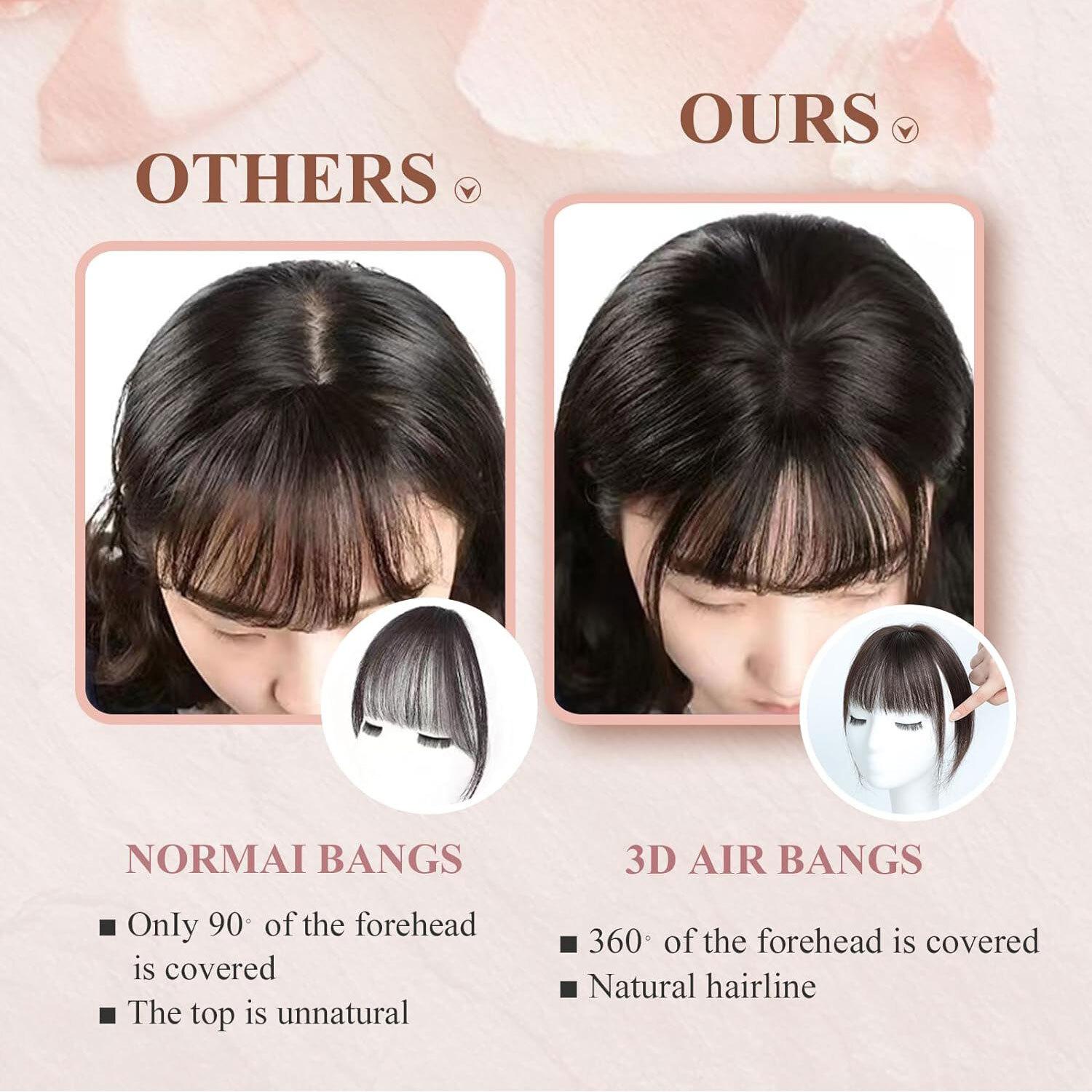 Clip in Bangs Topper 100% Remy Human Hair 360° 3D Wispy Fake Bangs Black Brown X