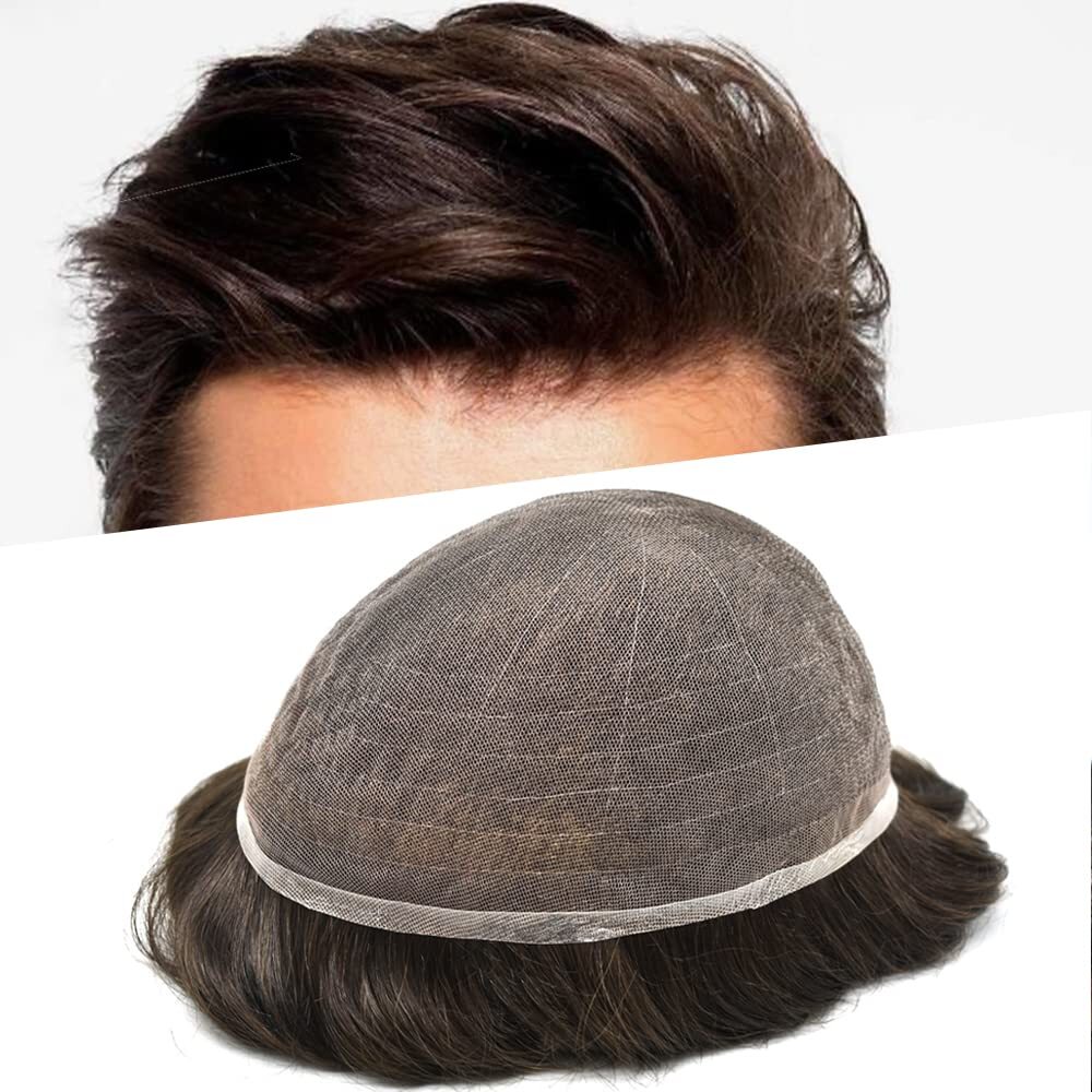 Full French Lace Mens Toupee Hair Piece Replacement System for Mens Wig Natural