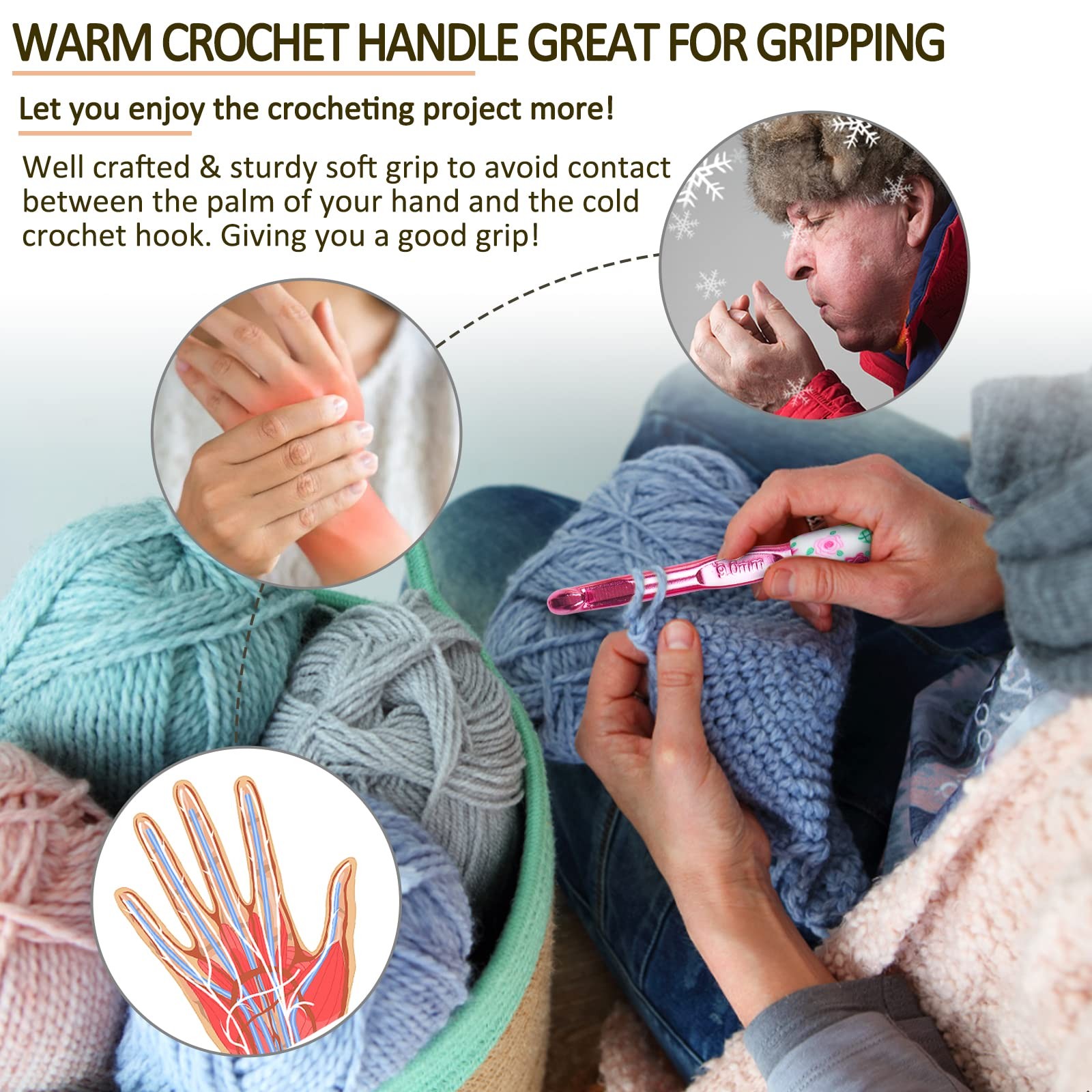 Coopay Warm Crochet Hooks Large, 10mm 9mm 6.5,7,8,9,10 millimeters, Flower