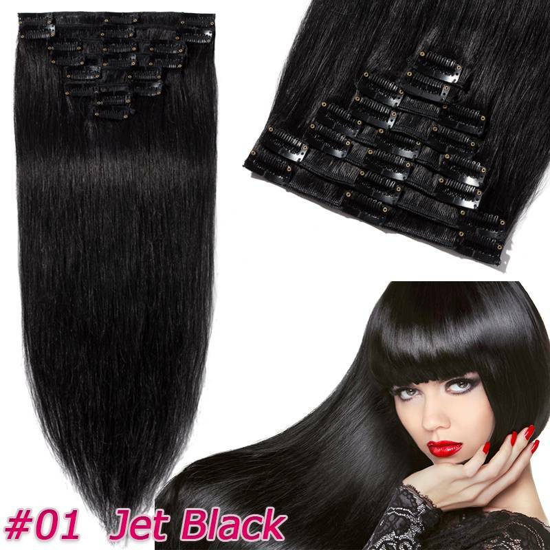 Real Remy Human Clip in Hair Extensions 8PCS 18CLIPS Full Head Straight Balayage