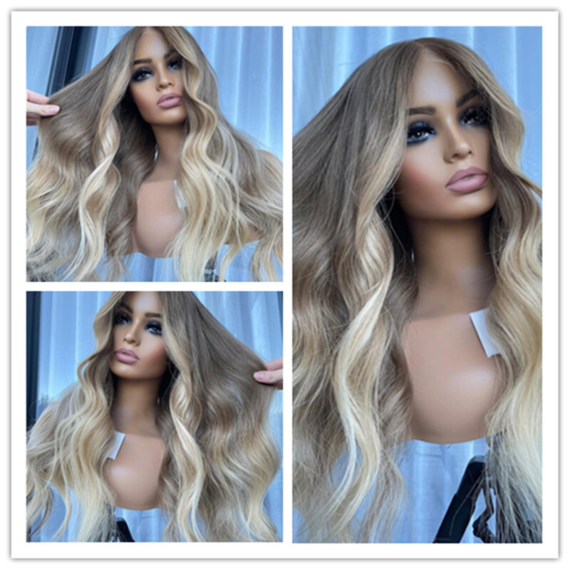 13×4 Lace Frontal Wig Human Hair Ombre Ash Brown Blond Body Wave Pre Plucked