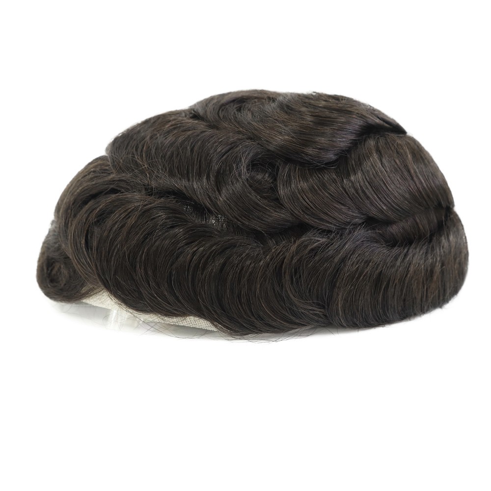 Mens Toupee Human Hair Systems French Lace Front Off Black Hairpiece 7×9 Q6#1B