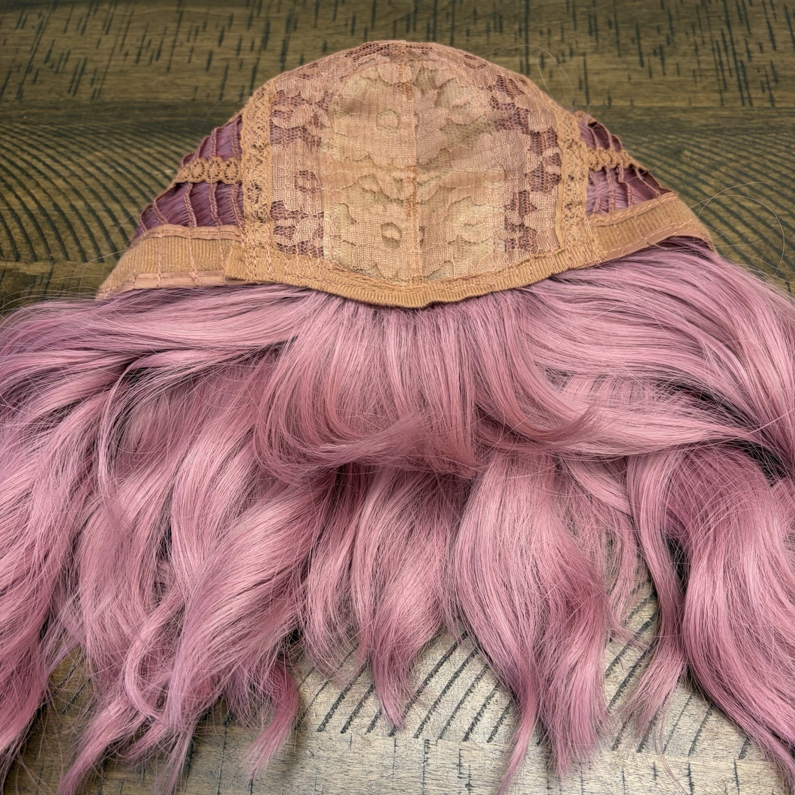 Women Full Cap Wig Wavy Purple Lavender Shoulder Length with Bangs