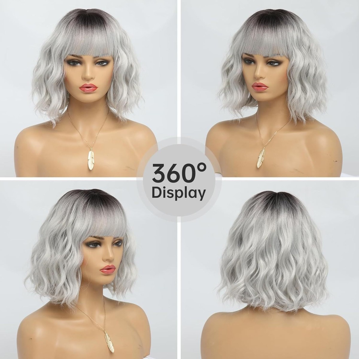 Short Wavy Curly Bob Wig with Bangs Heat Resistant Syntheticn for Women Cosplay