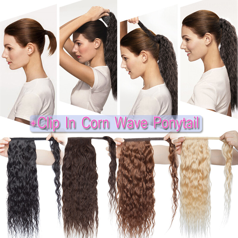 Russian CORN WAVE Clip In Remy Human Hair Extensions Wavy Curly Wrap One Piece F