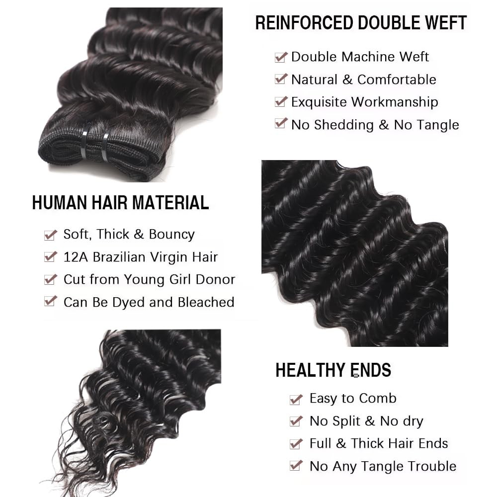 Fdola 16 16 16 Inch Deep Wave Human Hair 3 Bundles 12A Brazilian Virgin Hair