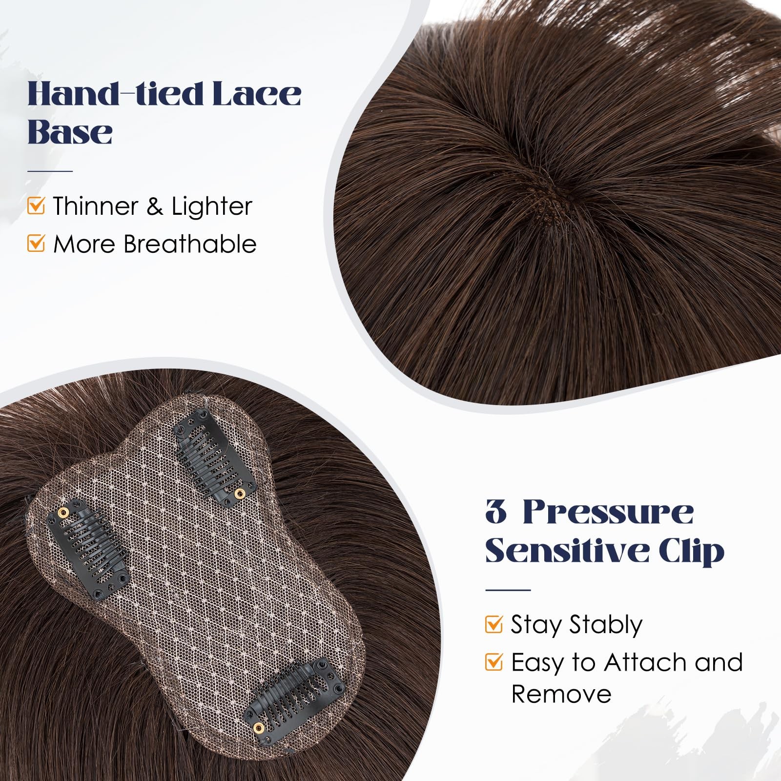 My-Lady Human Hair Toppers For Women Real Human Hair Air Bangs Hand-Tied Thin 8
