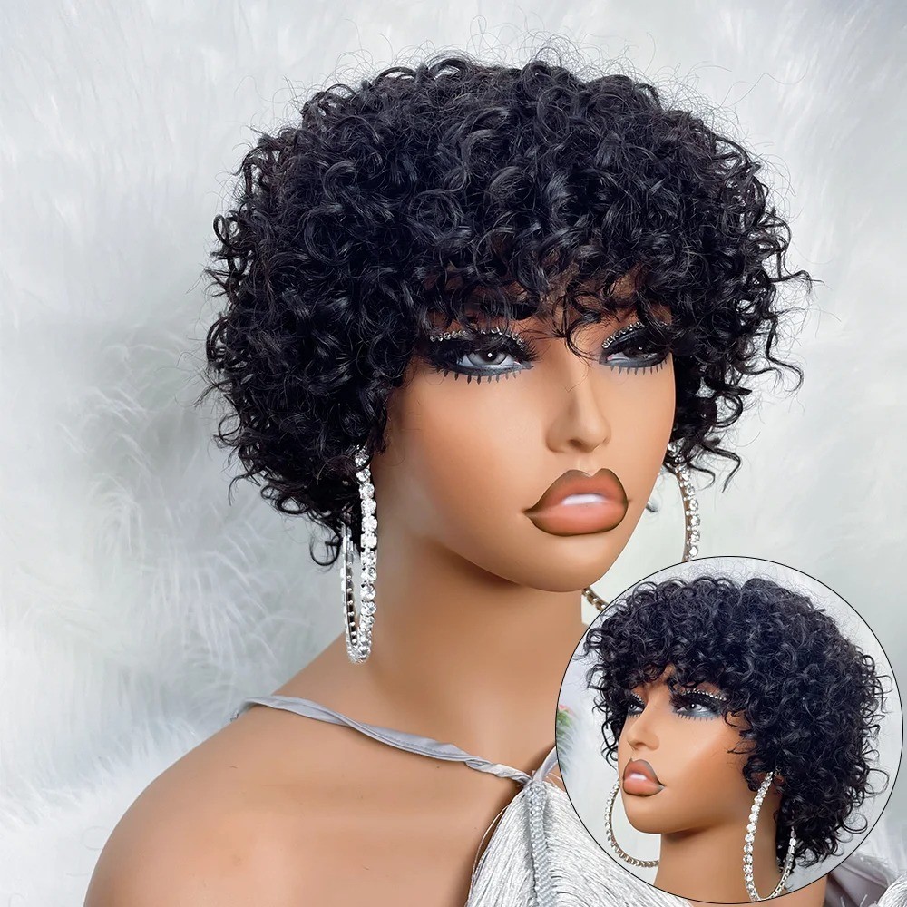 Pixie Cut Human Hair Wigs For Black Women Afro Rose Curly Funmi Glueless Wigs