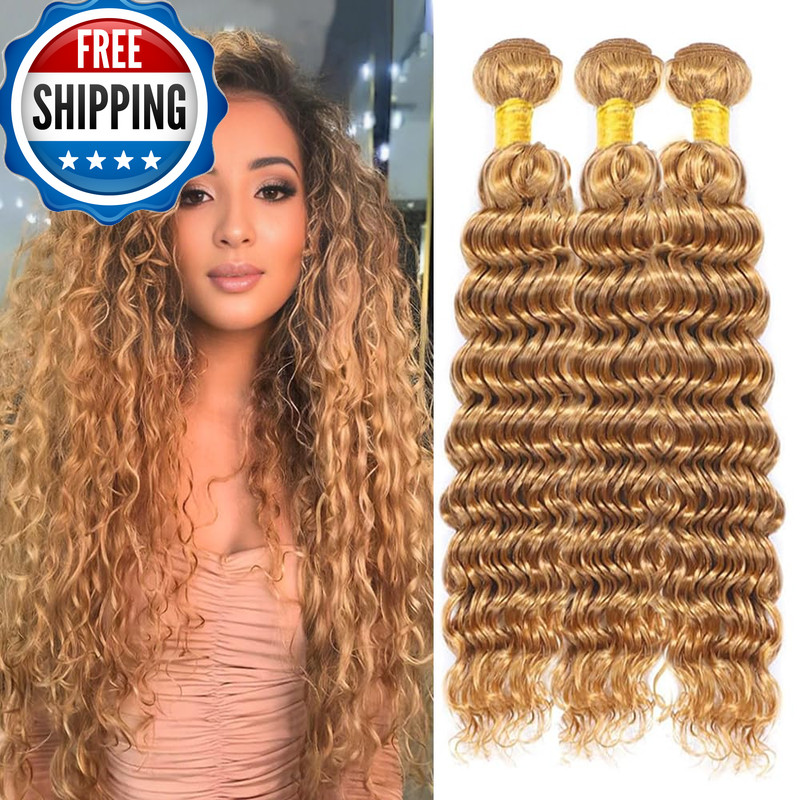Leruikair Deep Wave Bundles Human Hair 3 Bundles 16 18 20 Inch Honey Bloned