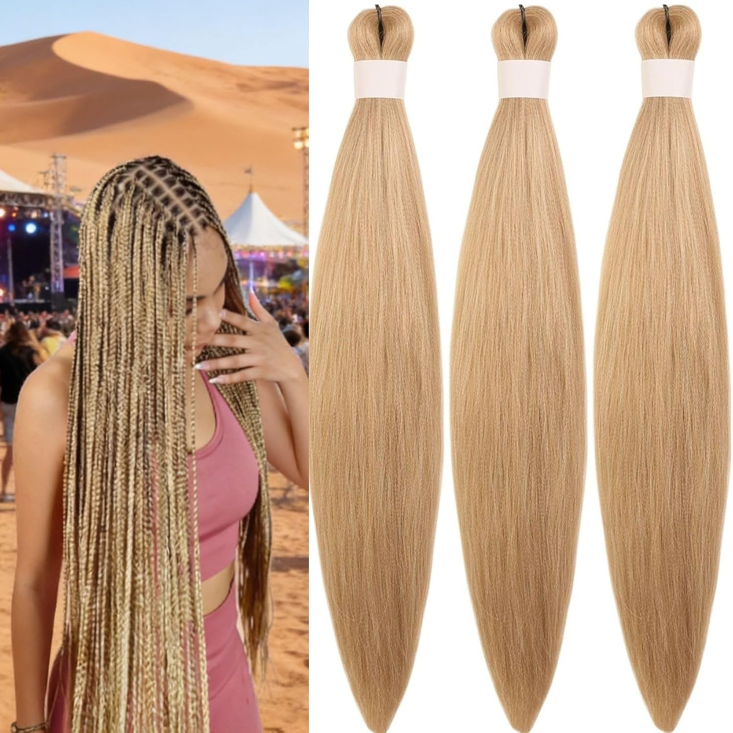 Honey White Blonde Pre-Stretched Braiding Hair 52in | Multi-Color Synthetic Y…