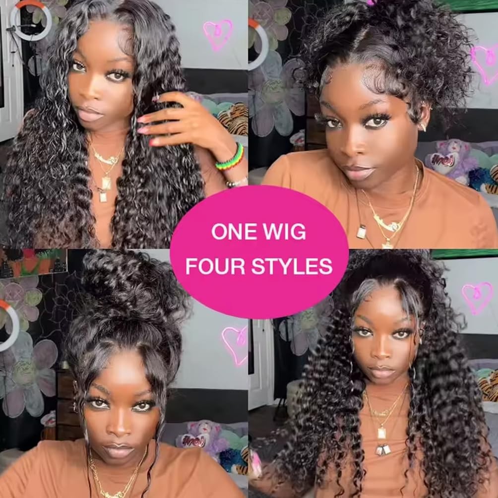 Gurxen 360 Lace Front Wigs Human Hair Hidden Strap Deep Wave Lace Frontal Wig