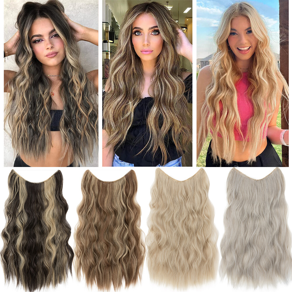 100% Real Natural as Human Wire Clip in Hair Extensions Invisible One Piece Wavy