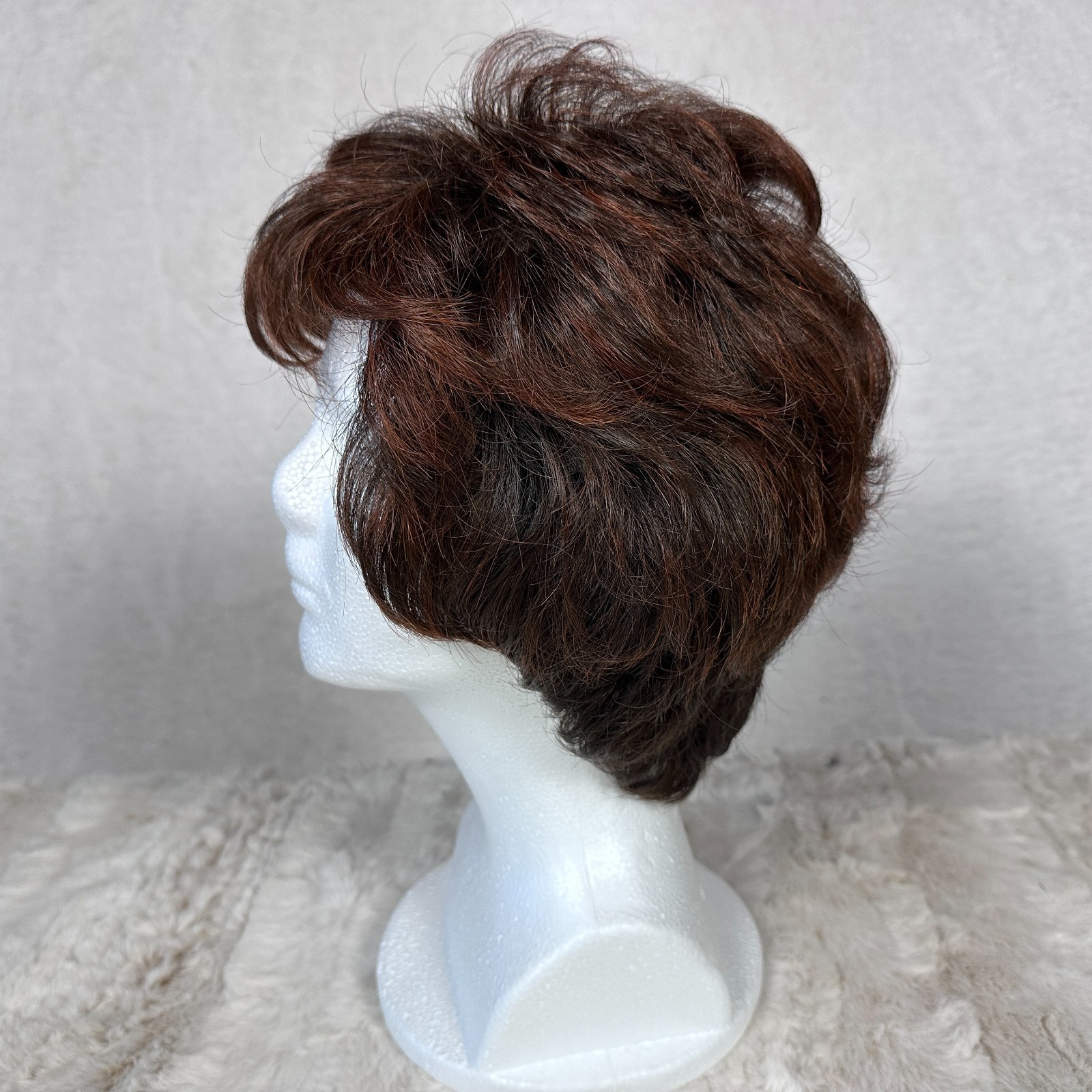 Envy Heather Wig Chocolate Cherry Short Layered Auburn Brown Wig w/ Box