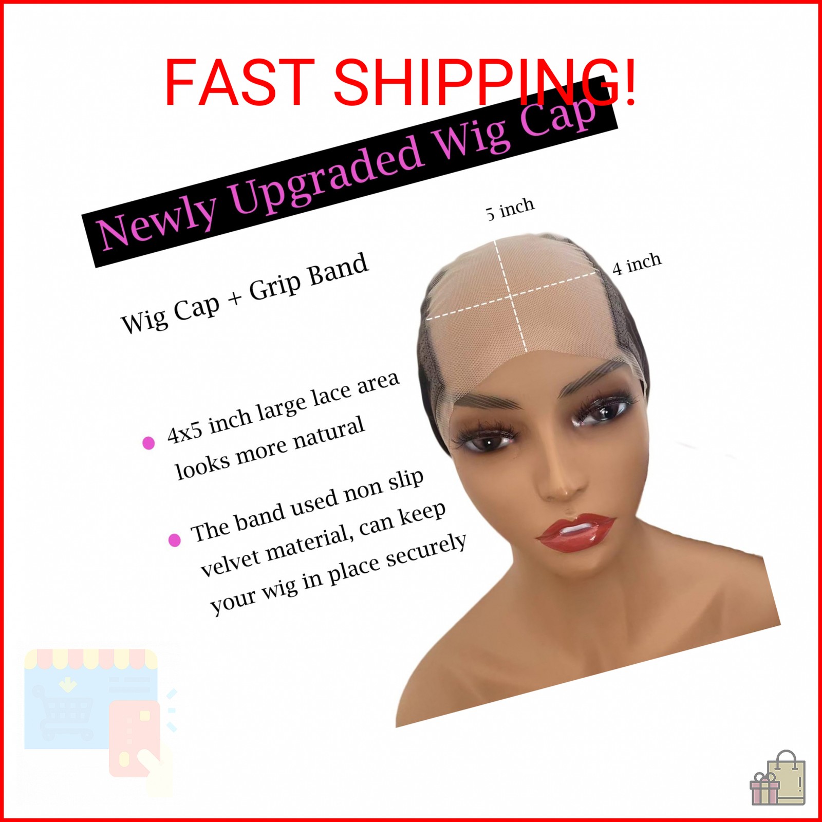 Lace Wig Grip Cap for Glueless Wig 4×5 Transparent Lace Reusable Wig Caps, Wig G