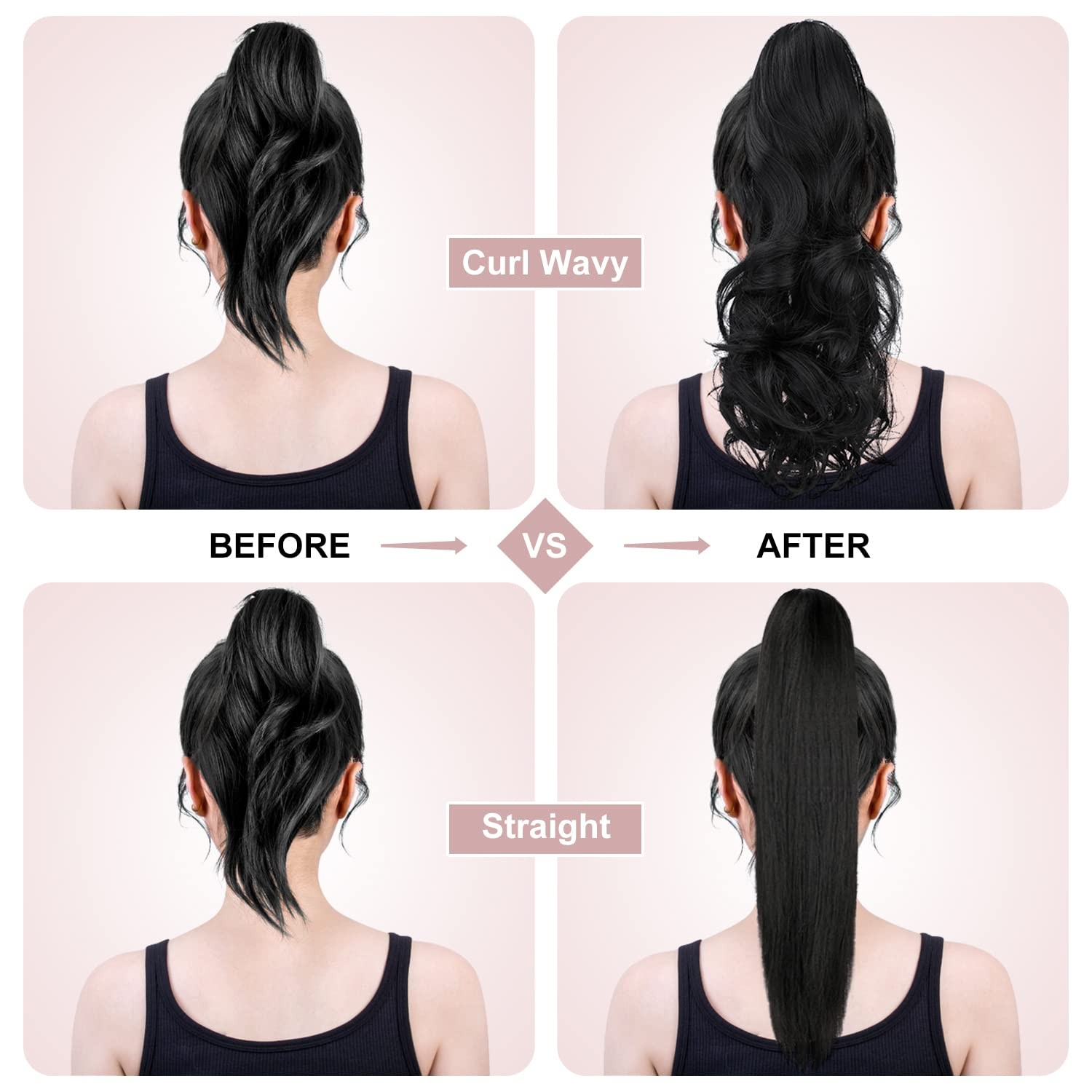 18″ Claw Clip Ponytail Extension Clip On Pony Tails Hair Extensions Women