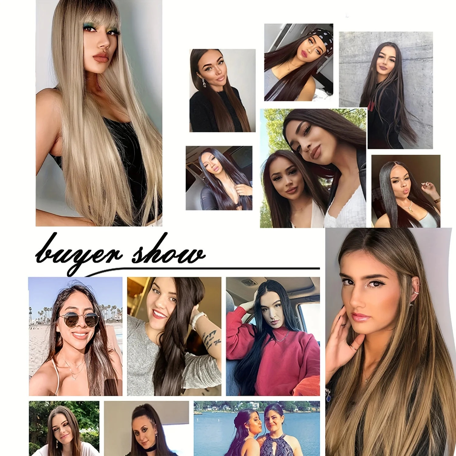 Long Straight 16 Clips 7Pcs Hair Extensions Heat Resistant Blonde Black