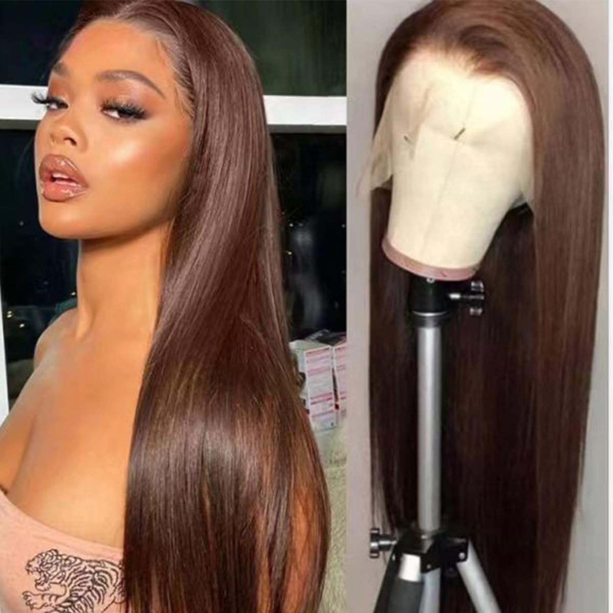 Synthetic Lace Front Auburn Wig Pre Plucked Dark Brown Glueless Wigs for Black W