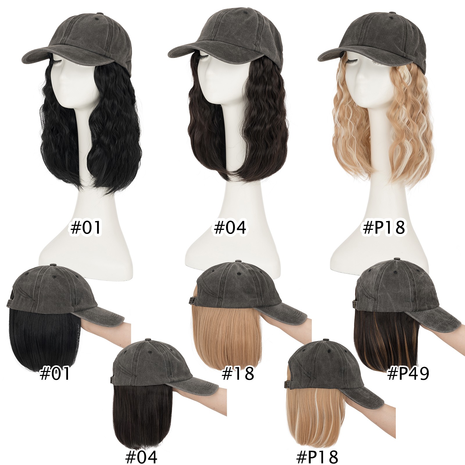 8″ Curly Baseball Hat Cap with Hair Extensions Synthetic Curly Ponytail Natural