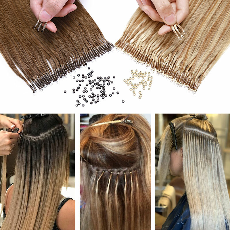 300S Thick Remy Real Human Hair Extensions Nano Ring Tiny Micro Beads Tip Blonde
