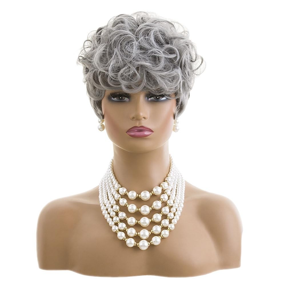 Chic Grey Pixie Wig for Women, Short Curly Style with Accessories Included