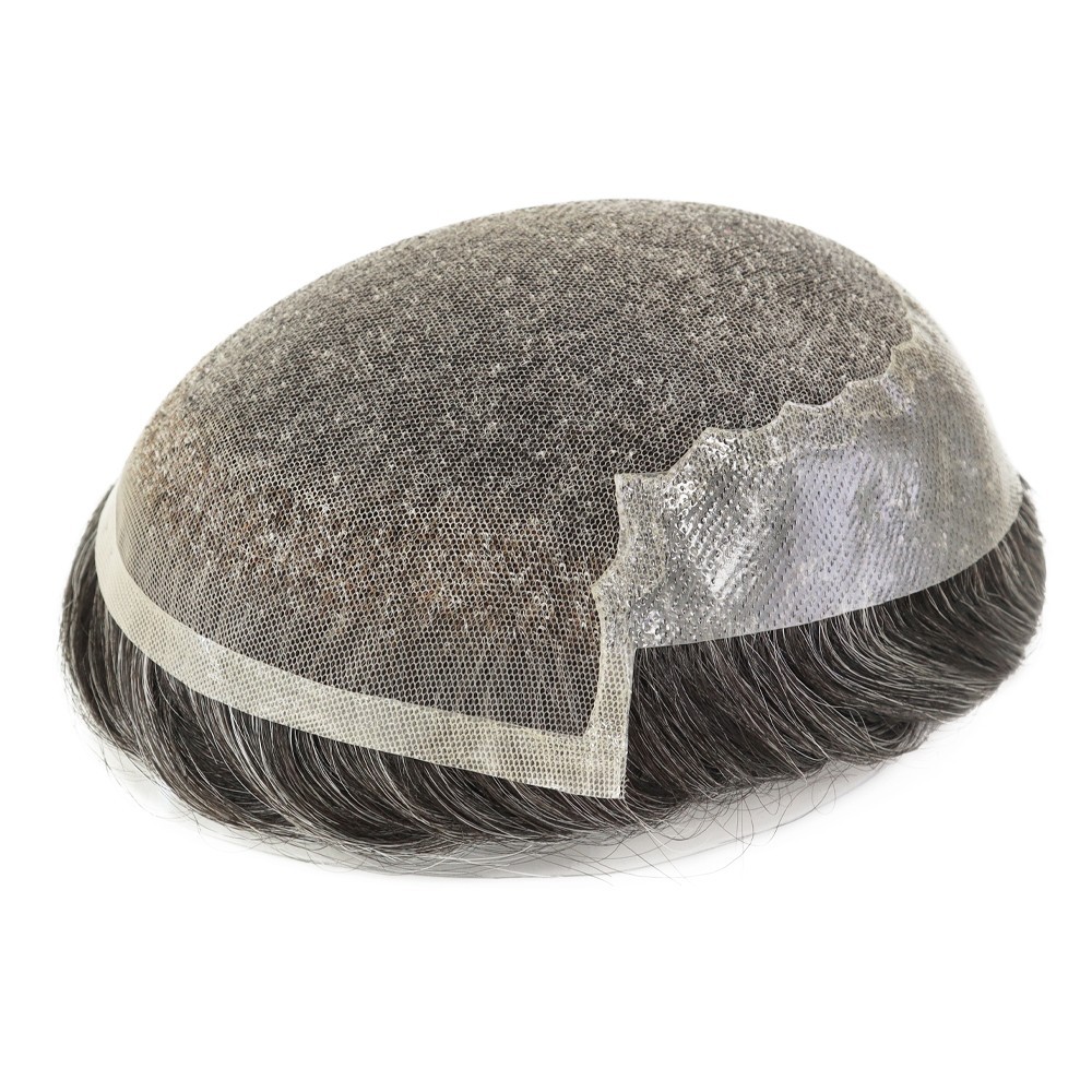 Toupee for Men Human Hair Systems French Lace Unit Durable Hair Pieces Q6#1B40