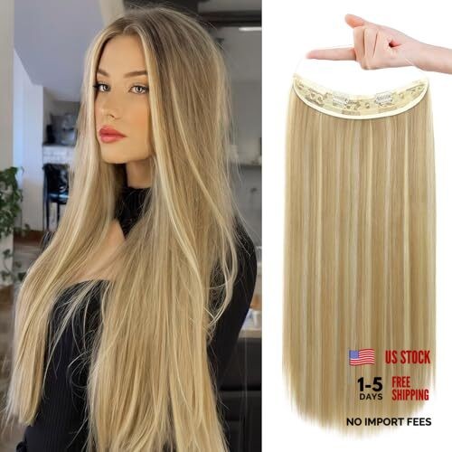 Invisible Wire Hair Extensions 24 Inch (Pack of 1) Dark Blonde with Highlights