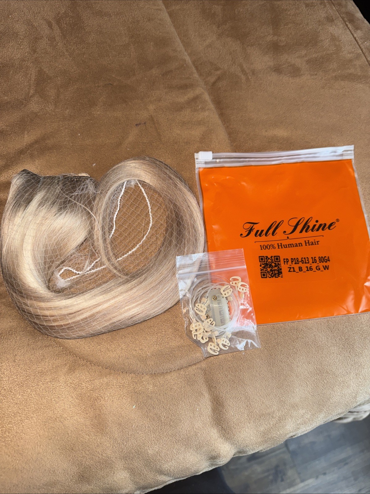 Full Shine Human Hair Extension 16” Brand New In Original Box. Never removed net