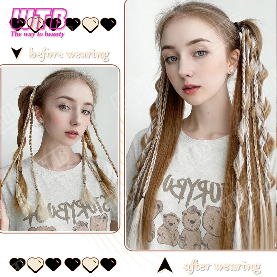 Bubble Braided Ponytail Synthetic Wig for Women Elastic Band for Daily Party