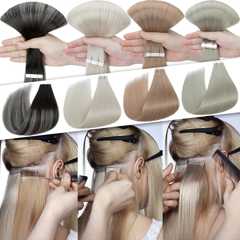 Invisible Tape in Real Human Remy Hair Extensions Skin Weft Blonde Russian Hair