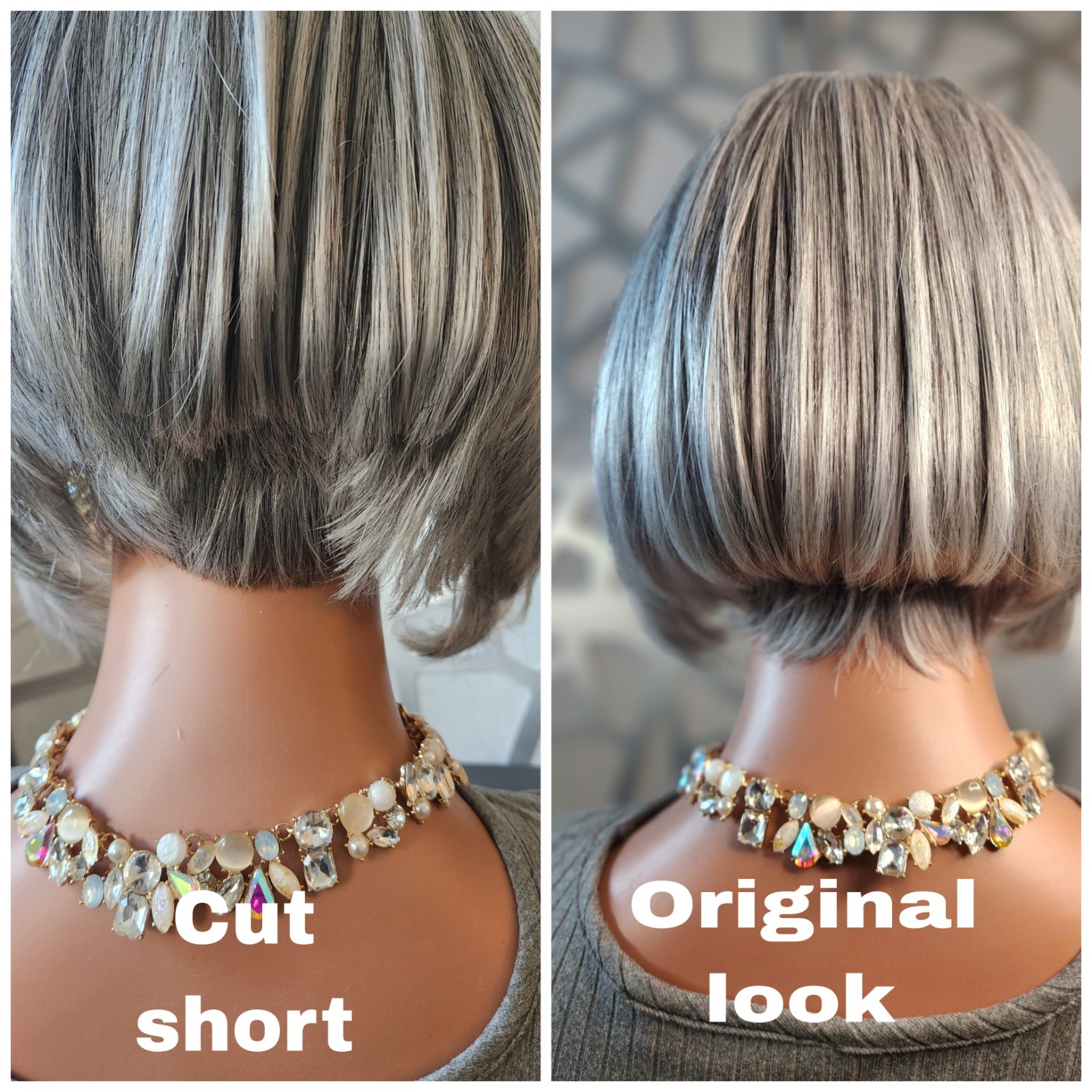 Discounted Gray Human Hair Wig Accidentally Cut Short in Back Lace Front Silver