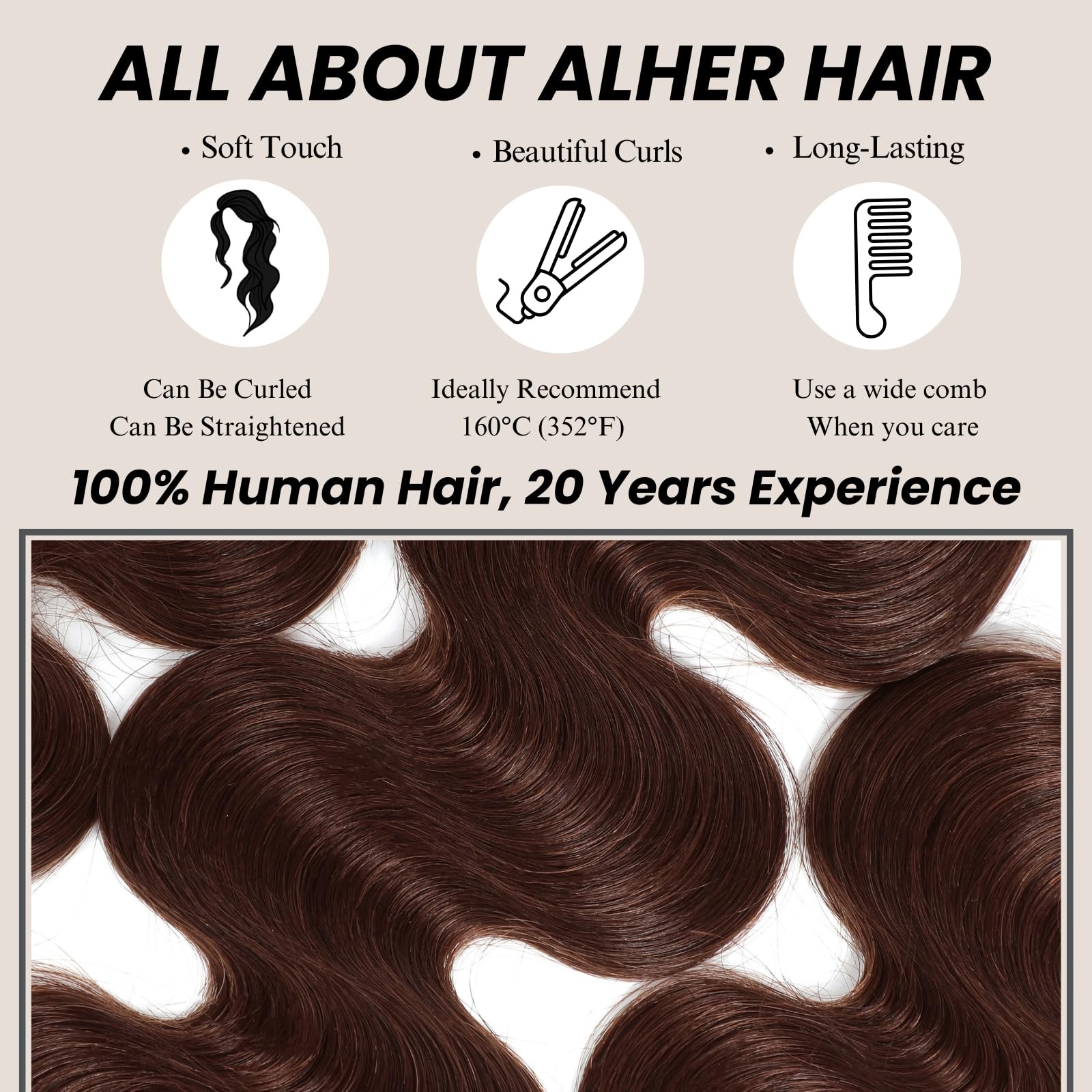 Alher 4 Chocolate Brown Bundles 2X6 Long Deep Part Closure 14 16 1814 In Dark