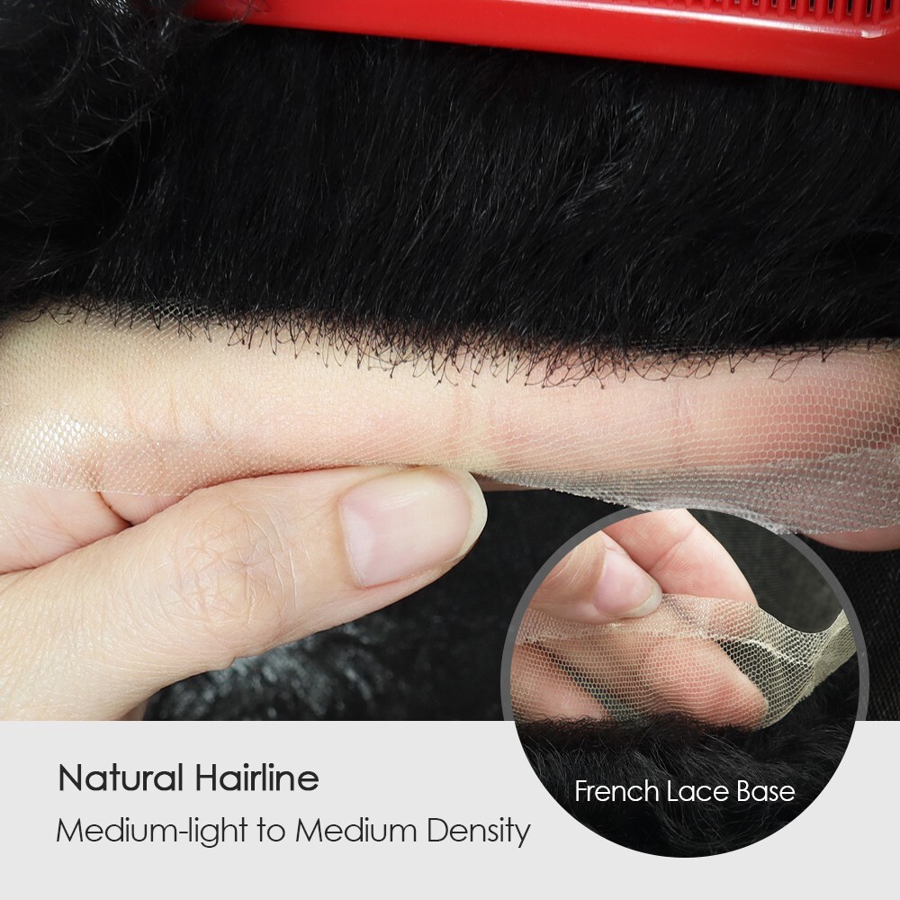 Mens Hair Replacement System Afro Curl French Lace Toupee Black Hair Pieces AFFL