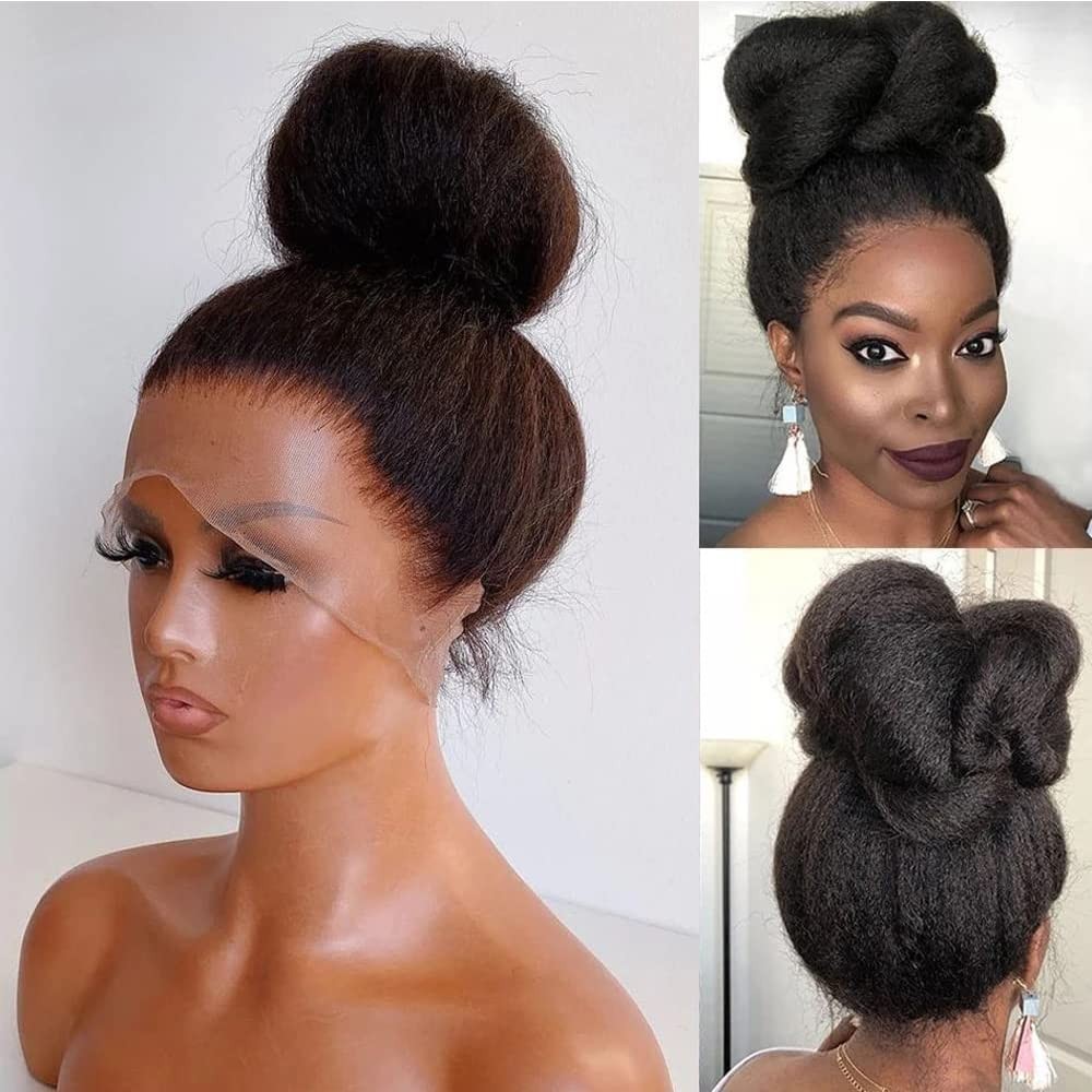 360 Lace Front Wig Human Hair Kinky Straight 16″ 180% Yaki Full Lace for Black W