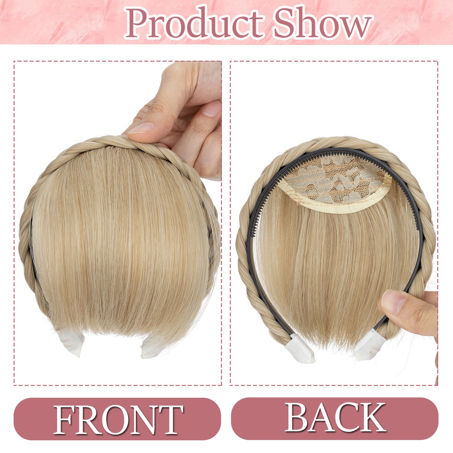 Xmas Braided Headband Hair Clip in Fringe Bangs Real As Human Hair Extensions US