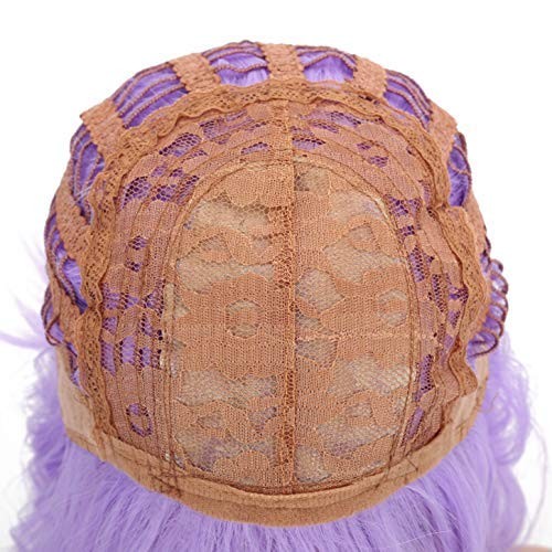 Short Wavy Purple Wigs With Air Bangs Shoulder Length Wig For Women Girls Cur…