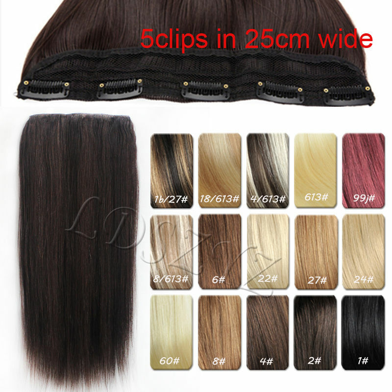 100g 150g 200g 16-30″ Clip One-piece Human Hair Extension Full Head More Color
