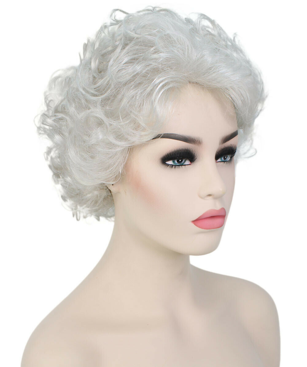Monroe – Curly Kanekalon Synthetic Fiber Full Wig, 4 – 4.5 in, Silver Grey