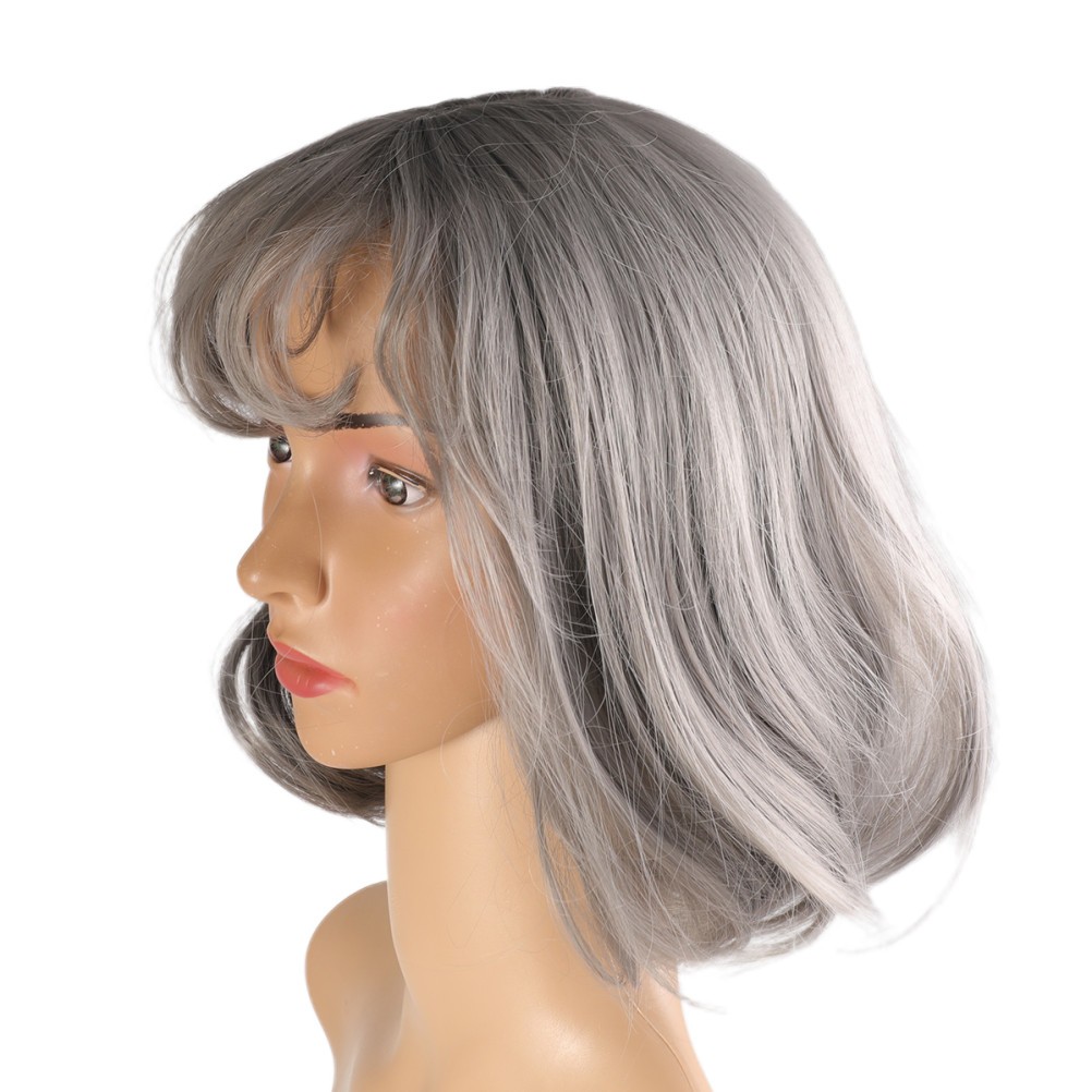 1Pcs Realistic Grey Bob Hair Wig Lace Front Durable Synthetic Wig for Women