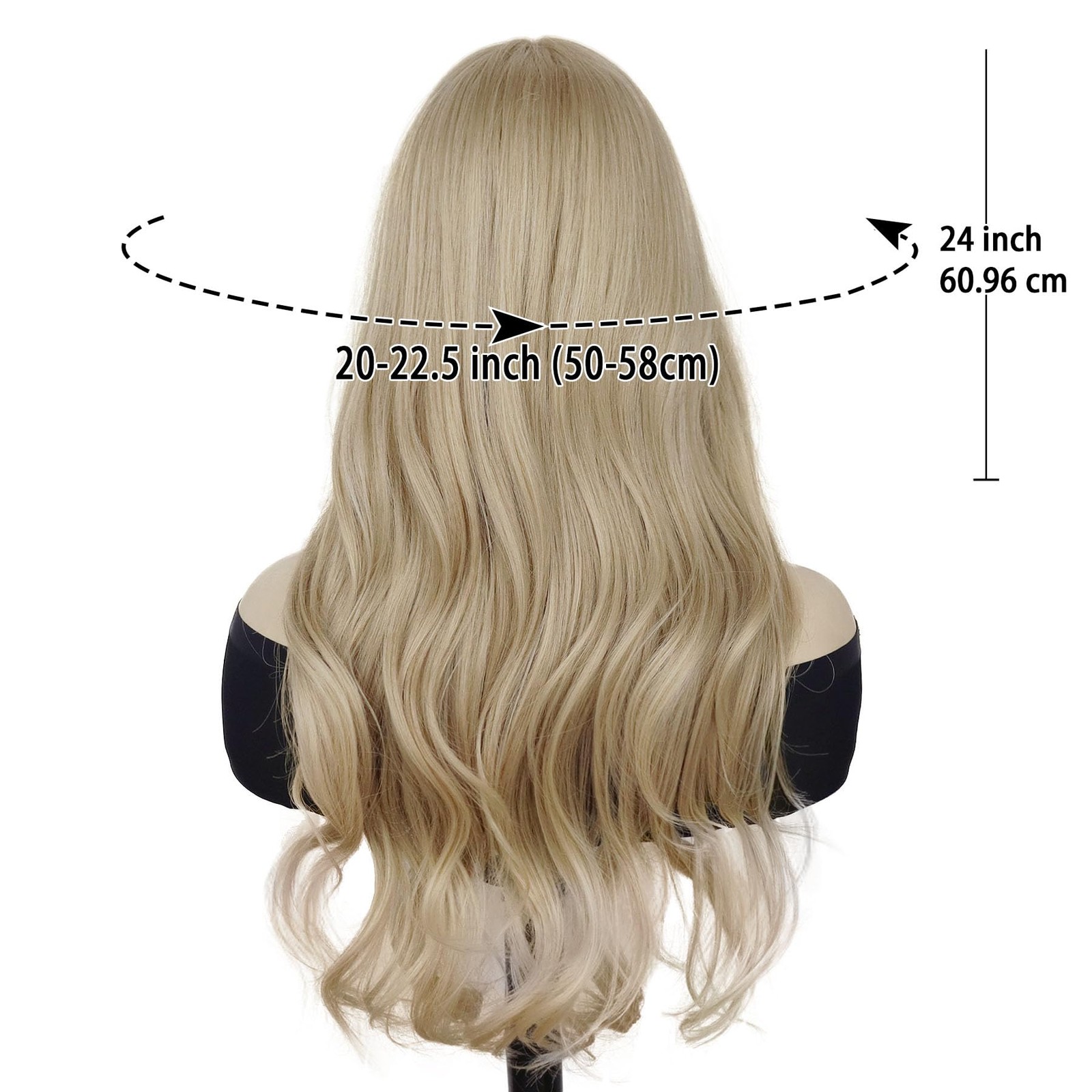 24 Inch Long Blonde Wig With Bangs 24 Inch Long Wavy Wig For Women Bouncy And…