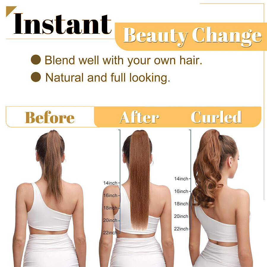Ponytail Extensions Claw On/Clip In 100% Real Remy Human Straight Long Hair 22IN