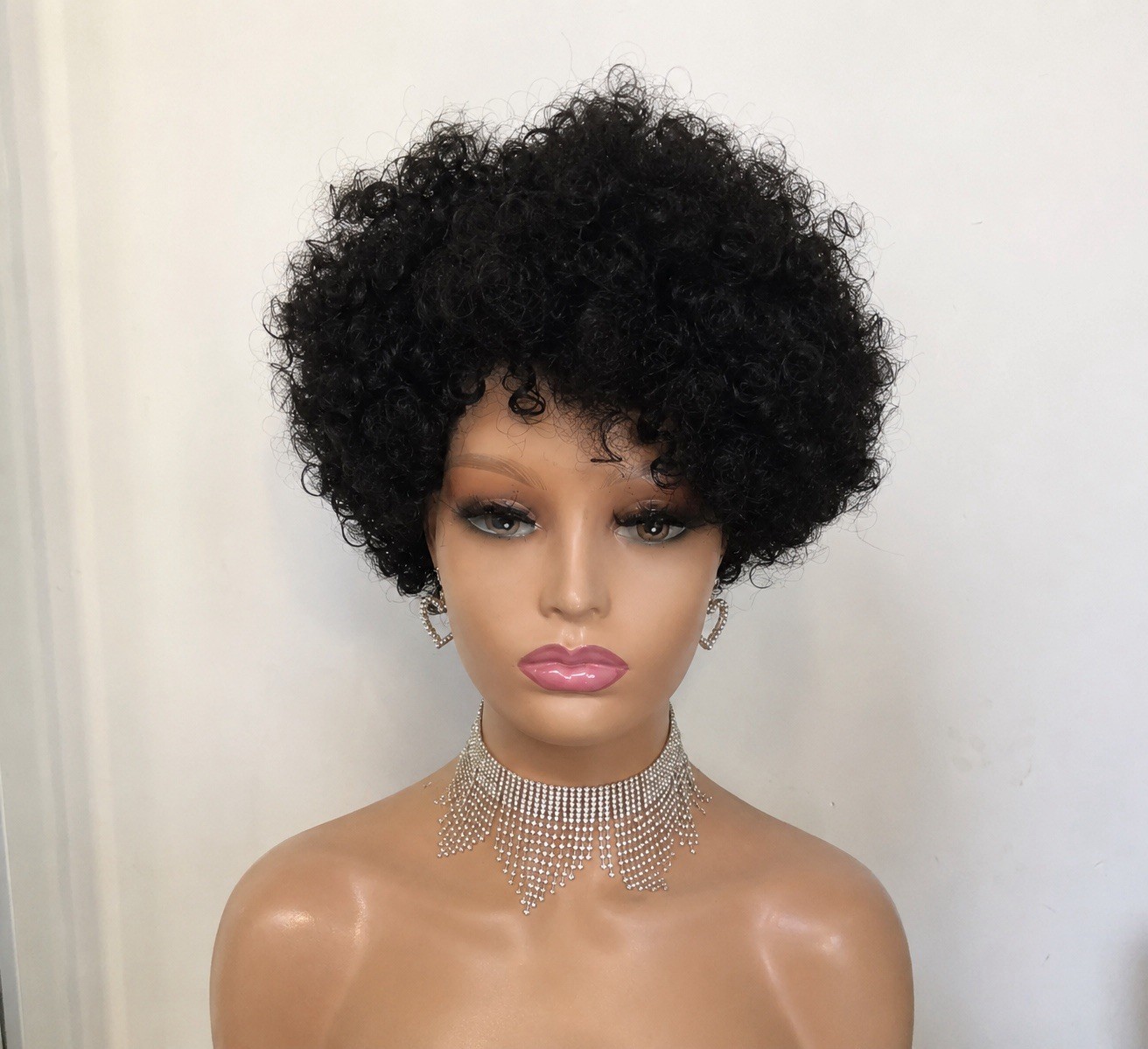 Short Afro Curly Black Color Pixie Cut human hair Wig for African American Women