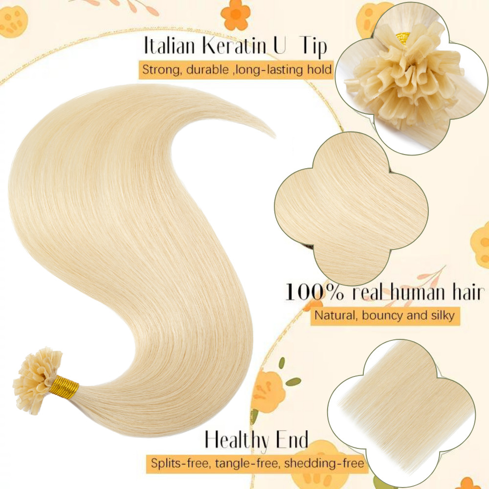 Remy Nail U Tip Human Hair Extensions Keratin Pre bonded thick Straight 24″/200g