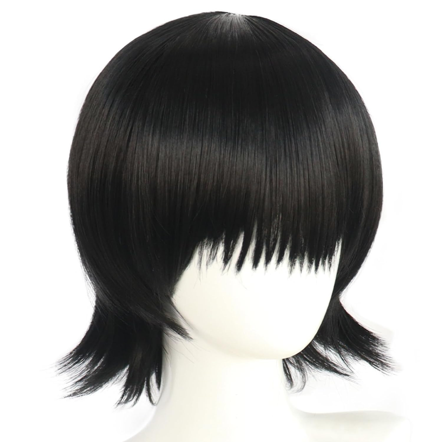 Short Black Cosplay Wig with Bangs Short Black Wavy Wigs for Women Adult Funny W