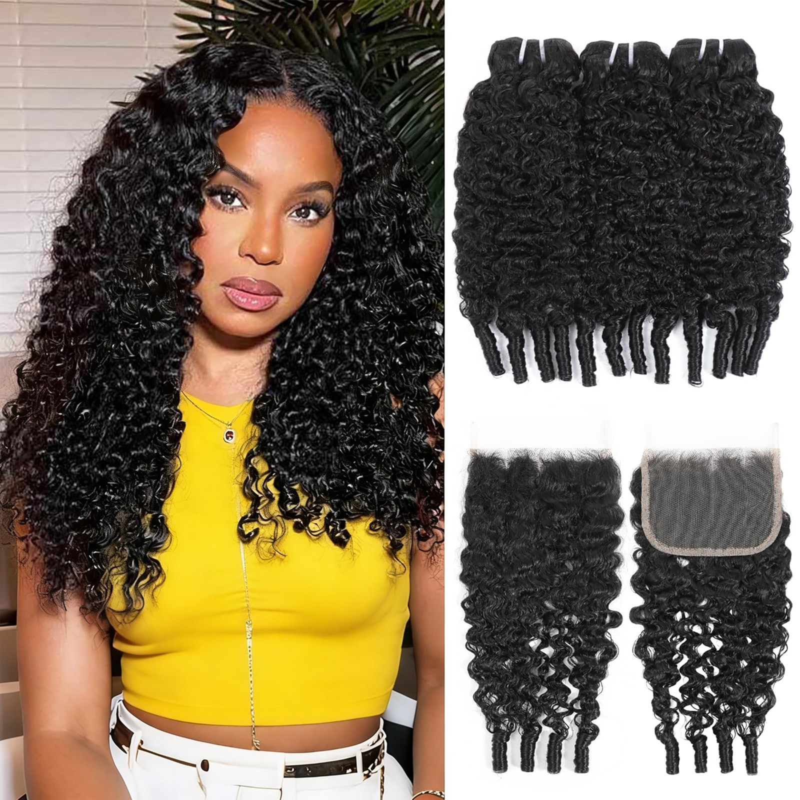 18-22″ Burmese Curly Hair Bundles + 5×5 HD Lace Closure, 12A Virgin Water Wave,