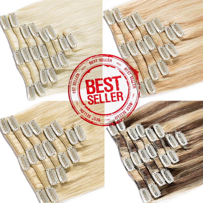 S-noilite Clip in 100% Human Hair Extensions Full Head Highlight 8pcs 18clips US