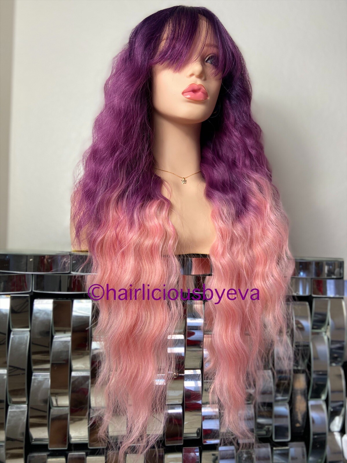 Pastel Rainbow Wig Ombré Mix Bangs Lace Front 26” Long Spiral Spring Curly Wavy