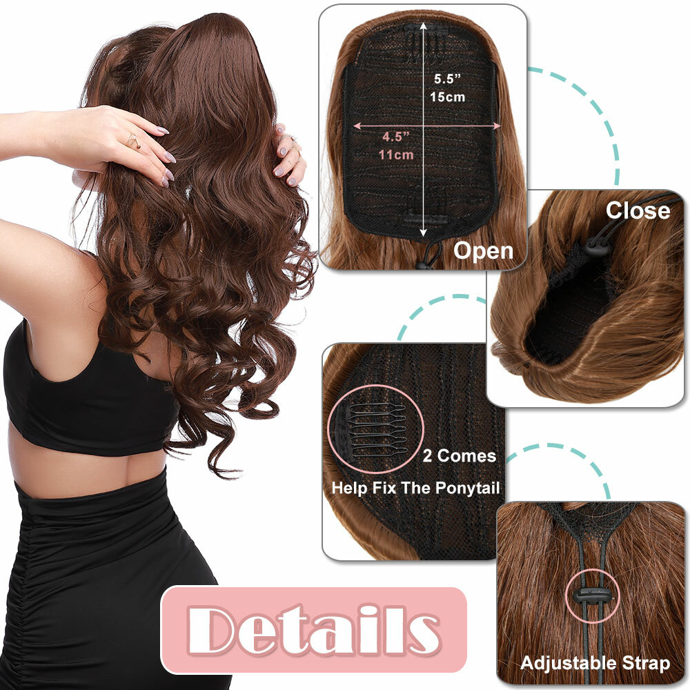 US Thick 24″ Wavy Ponytail Drawstring Clip In Hair Extensions As Human Pony Tail