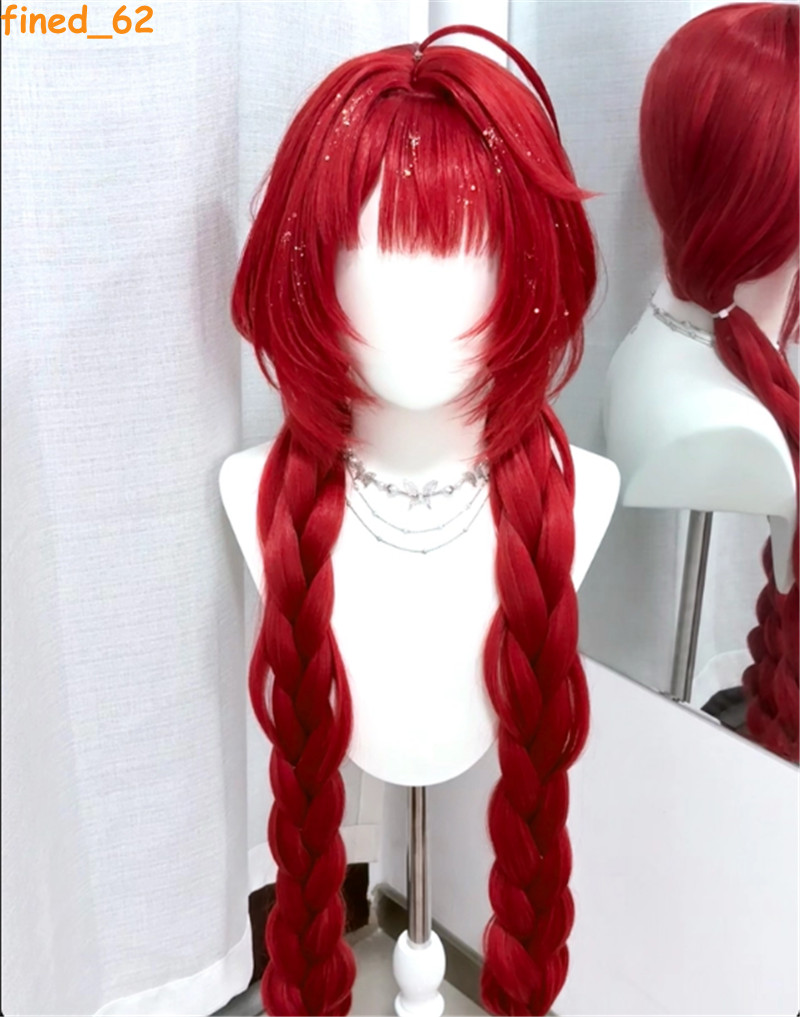 ZZZ Zenless Zone Zero Ukinami Yuzuha Red Wig 100cm Hairpiece Bangs with Hairnet