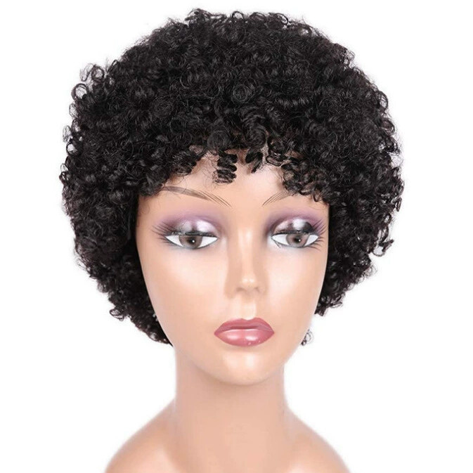 Pixie Cut Human Hair Wigs Afro Kinky Curly Black Wigs Full Machine Made Wig