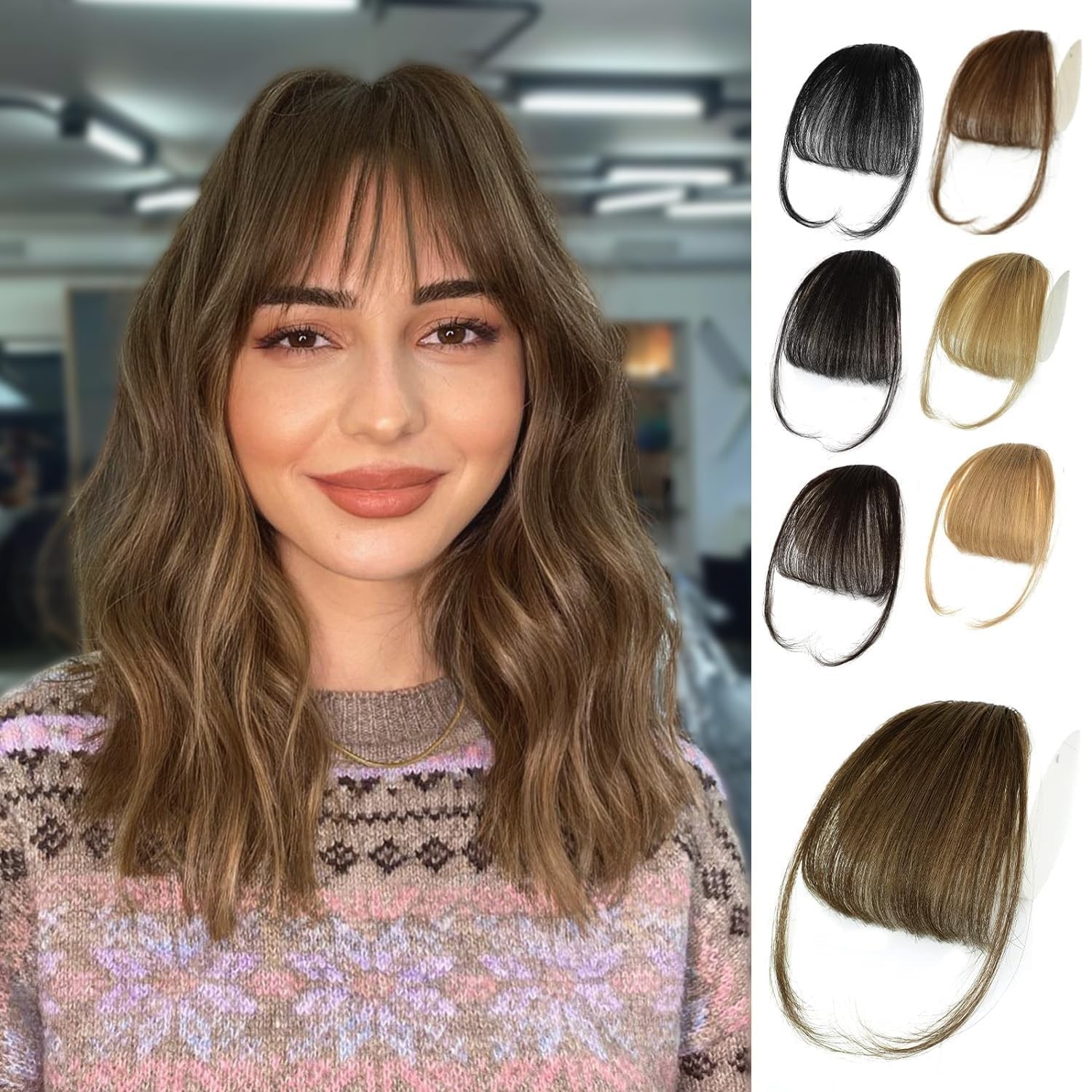 NAYOO Bangs Hair Clip – Light Brown Fake 100% Wispy Bangs,